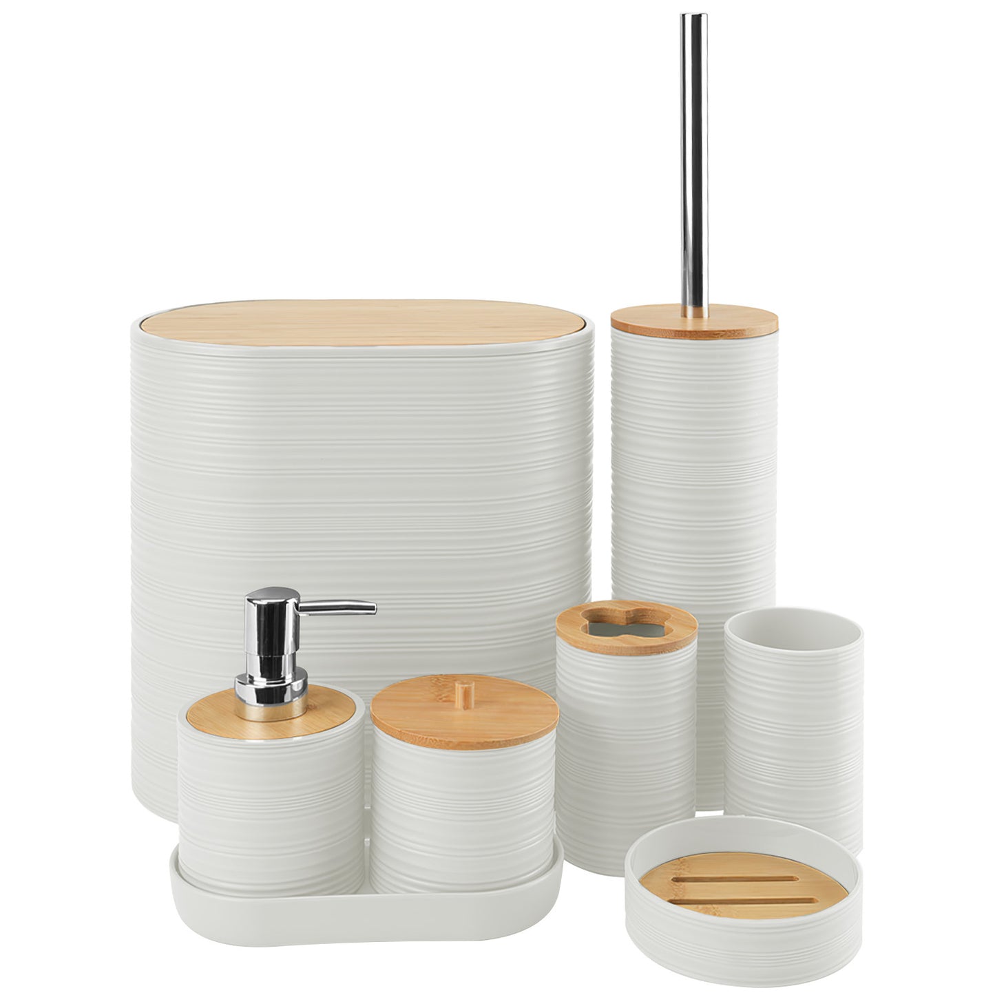 5 Colors Options -- Set Of 8Pcs Bathroom Accessories Set Bathroom Holder Set With Soap Dispenser Toothbrush Holder Cup Soap Dish Toilet Cleaning Brush Trash Can Qtip Holder Vanity Tray For Home