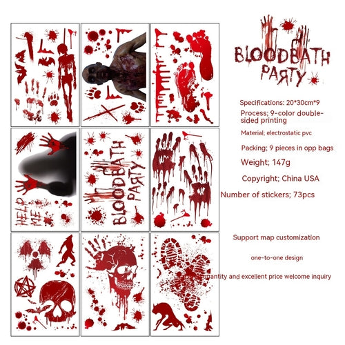 Halloween Window Stickers Horror Blood Handprint Footprint Fingerprint