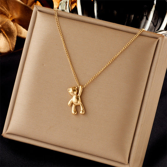 Cute Cartoon Three-dimensional Bear Necklace Titanium Dteel Chain