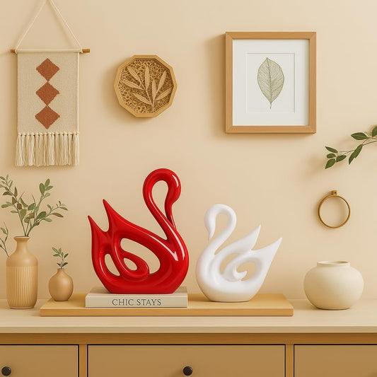 Swan Couple Piano Finish Ceramic Figures