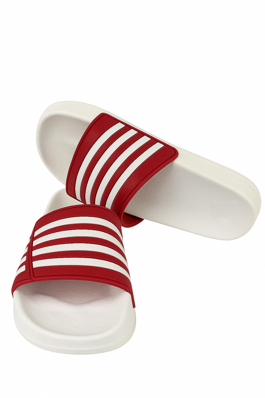 White and Red Striped Slide Sandals (Size 6 UK)