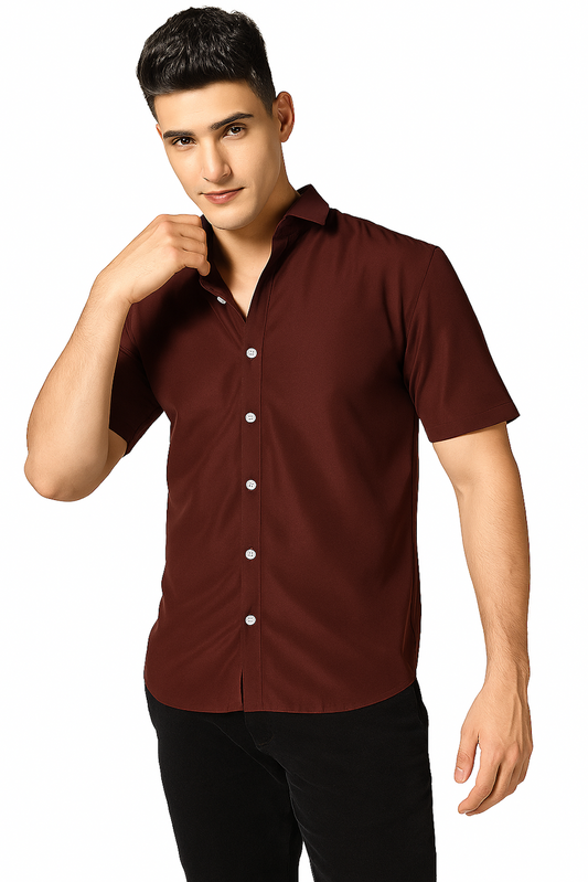 Mens Casual Shirt-Maroon (Size-L)