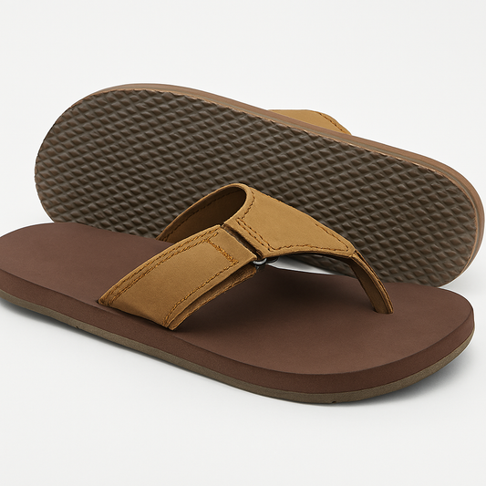 Men's Brown Leather Flip-Flops  (Size-7 UK)