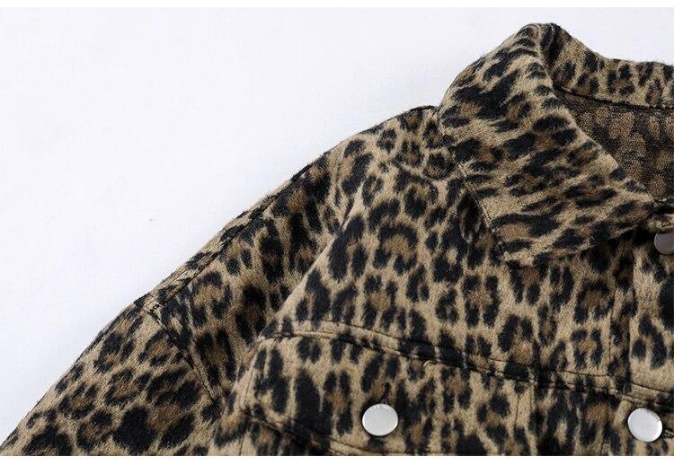 Hip Hop Jacket Coat Men Furry Leopard Print Multi-Pocket Outwear Loose